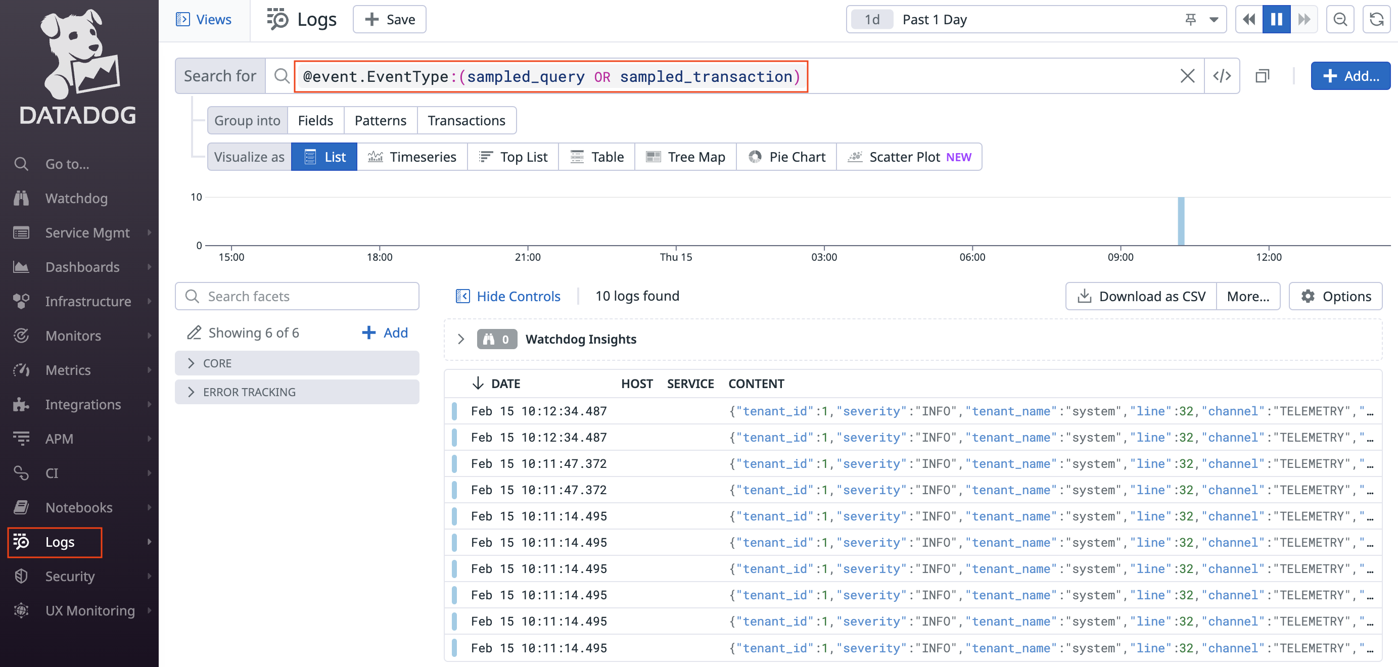 Datadog Telemetry Logs